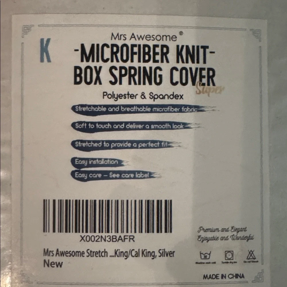 NWT Mrs Awesome Microfiber Knit‎ Box Spring Cover - Grey  King/Cal King